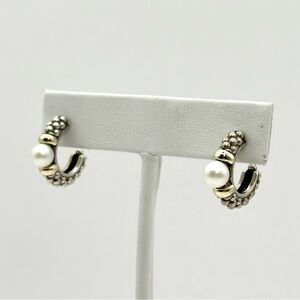 Lagos Caviar Silver & Gold Luna Pearl Hoop Earrings